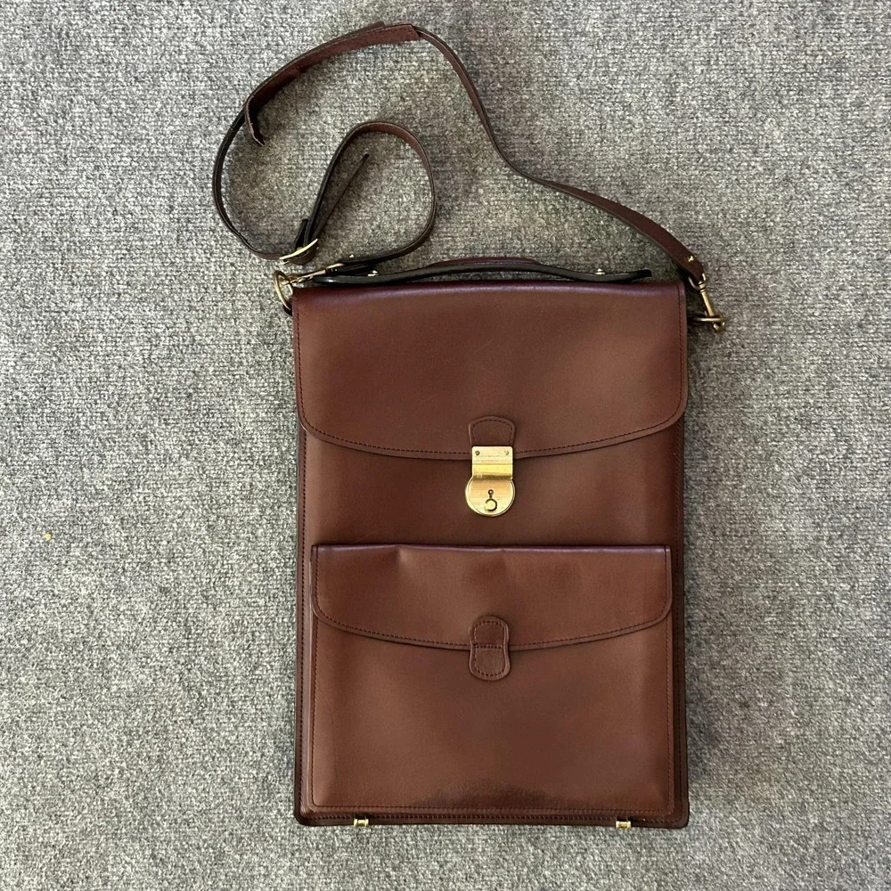 Schlesinger Bag Brown Leather Business Case Shoulder Briefcase Law USA Vintage